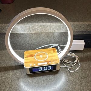 Modern LED Ring Lamp with Wireless Charger